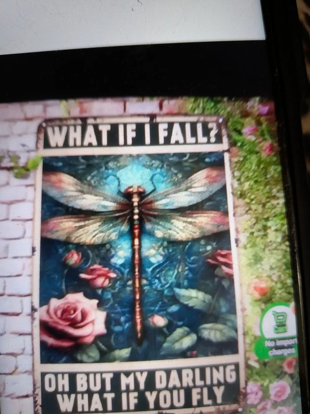 Inspirational Dragonfly Tin Wall Sign  Print in Teal and Pink - Unbranded 8 X 12